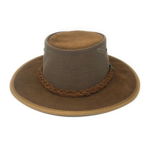 Barmah Foldaway Cooler Hat Suede Hickory Foldable Australian leather PARENT